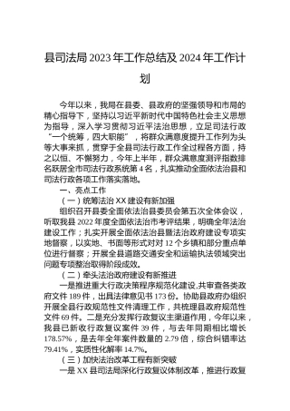 县司法局2023年工作总结及2024年工作计划
