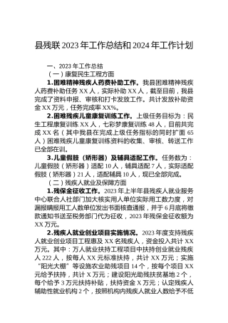 县残联2023年工作总结和2024年工作计划