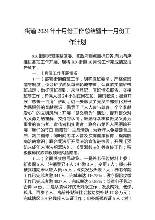 街道2024年十月份工作总结暨十一月份工作计划
