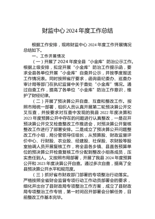 财监中心2024年度工作总结