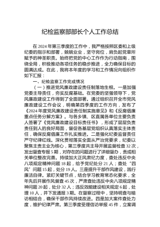 2024年纪检监察部部长个人工作总结
