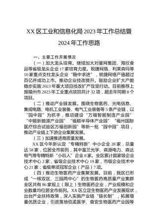 XX区工业和信息化局2023年工作总结暨2024年工作思路