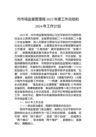 市市场监督管理局2023年度工作总结和2024年工作计划