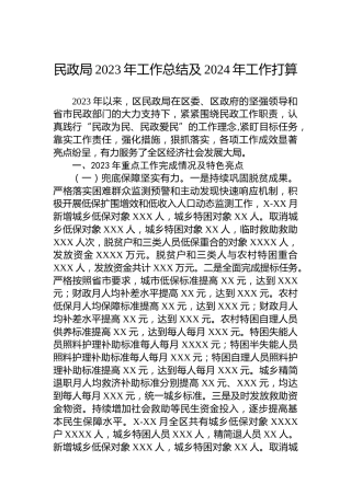 民政局2023年工作总结及2024年工作打算