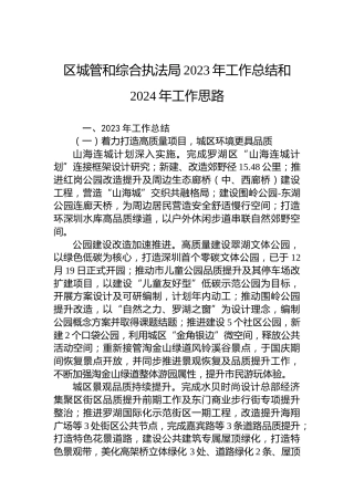 区城管和综合执法局2023年工作总结和2024年工作思路