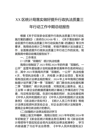 XX区统计局落实做好提升行政执法质量三年行动工作中期总结报告