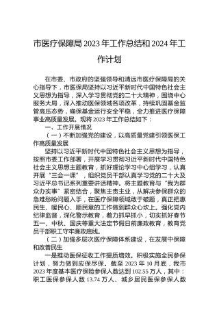 市医疗保障局2023年工作总结和2024年工作计划（