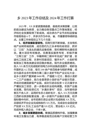 乡2023年工作总结及2024年工作打算
