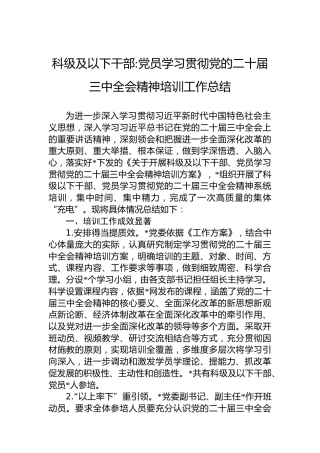 党员学习贯彻党的二十届三中全会精神培训工作总结