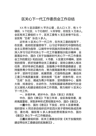 区关心下一代工作委员会工作总结