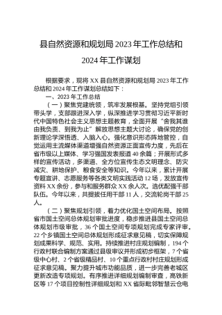 县自然资源和规划局2023年工作总结和2024年工作谋划