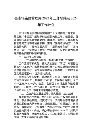 县市场监督管理局2023年工作总结及2024年工作计划