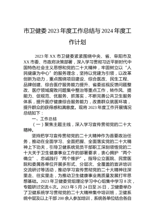 市卫健委2023年度工作总结与2024年度工作计划