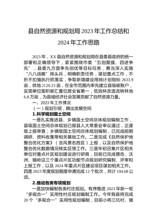 县自然资源和规划局2023年工作总结和2024年工作思路