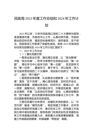 民政局2023年度工作总结和2024年工作计划