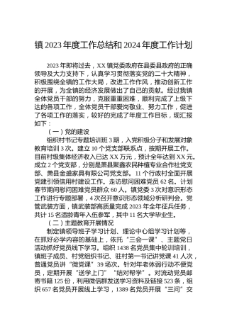 镇2023年度工作总结和2024年度工作计划