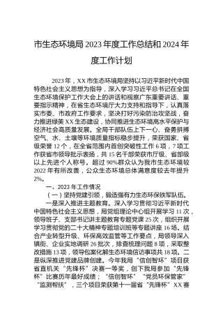 市生态环境局2023年度工作总结和2024年度工作计划