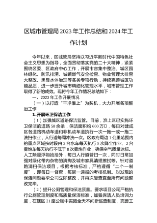 区城市管理局2023年工作总结和2024年工作计划
