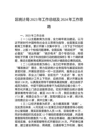 区统计局2023年工作总结及2024年工作思路