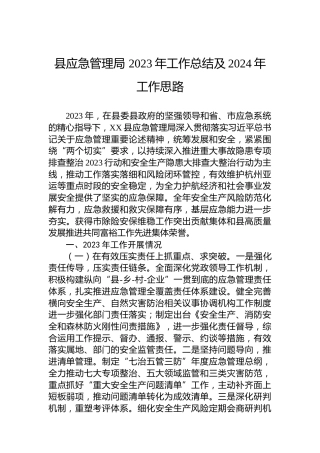 县应急管理局 2023年工作总结及2024年工作思路