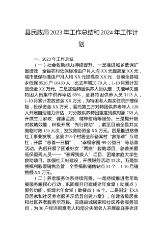 县民政局2023年工作总结和2024年工作计划
