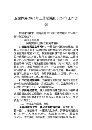 卫健体局2023年工作总结和2024年工作计划