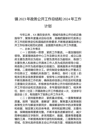 镇2023年政务公开工作总结和2024年工作计划