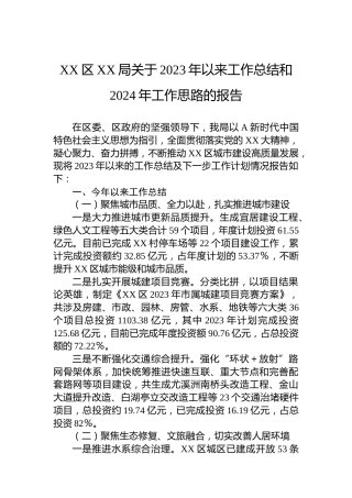 XX区XX局关于2023年以来工作总结和2024年工作思路的报告