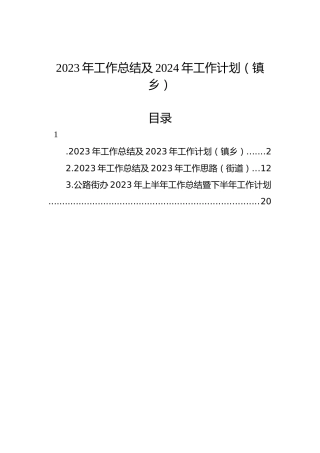 2023年工作总结及2024年工作计划（镇乡）