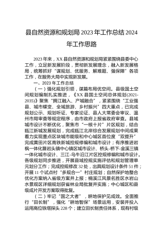 县自然资源和规划局2023年工作总结2024年工作思路