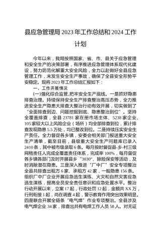 县应急管理局2023年工作总结和2024工作计划