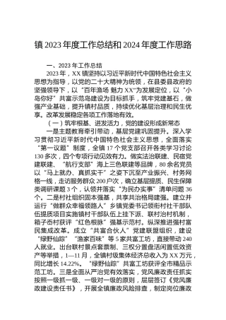 镇2023年度工作总结和2024年度工作思路