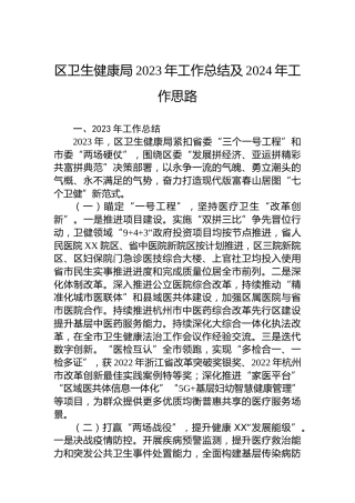 区卫生健康局2023年工作总结及2024年工作思路