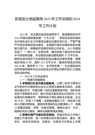 区规划土地监察局2023年工作总结和2024年工作计划
