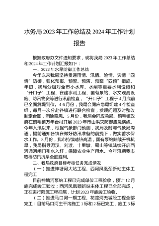水务局2023年工作总结及2024年工作计划报告