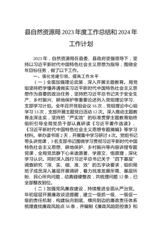 县自然资源局2023年度工作总结和2024年工作计划