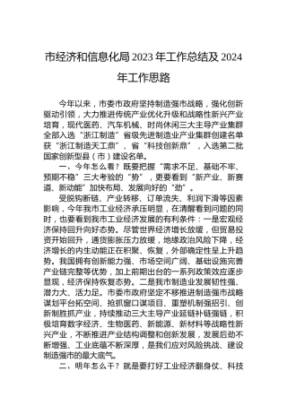市经济和信息化局2023年工作总结及2024年工作思路