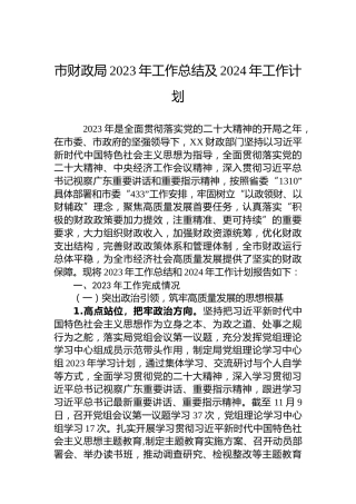 市财政局2023年工作总结及2024年工作计划
