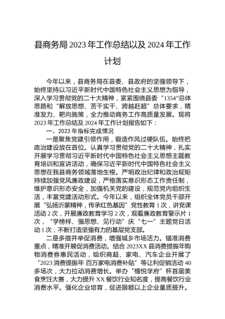 县商务局2023年工作总结以及2024年工作计划