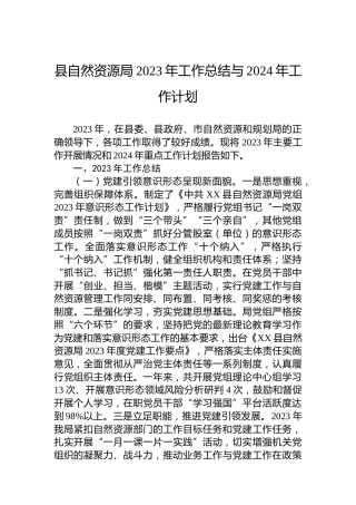 县自然资源局2023年工作总结与2024年工作计划
