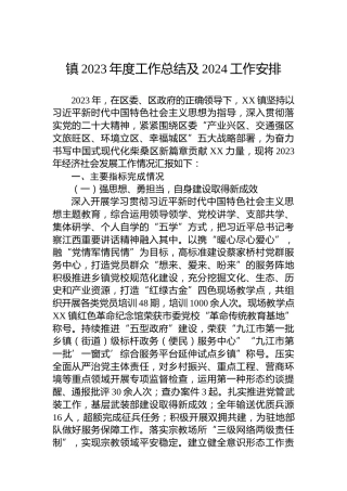 镇2023年度工作总结及2024工作安排