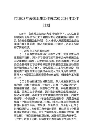 市2023年爱国卫生工作总结和2024年工作计划