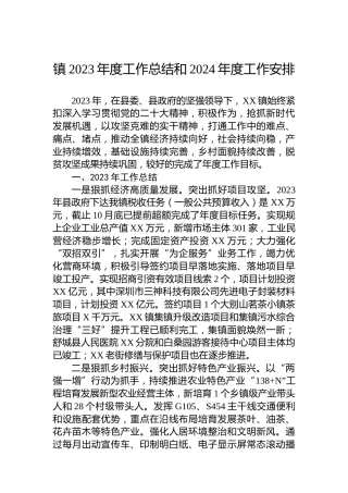 镇2023年度工作总结和2024年度工作安排