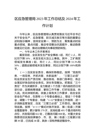 区应急管理局2023年工作总结及2024年工作计划