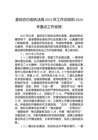 县综合行政执法局2023年工作总结和2024年重点工作安排