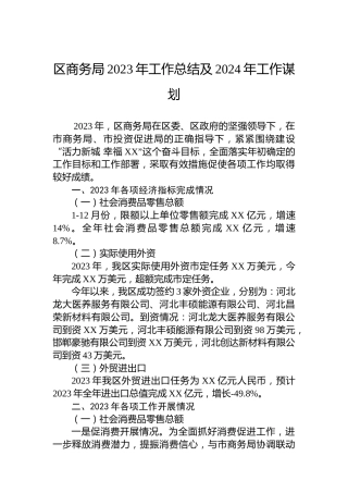区商务局2023年工作总结及2024年工作谋划