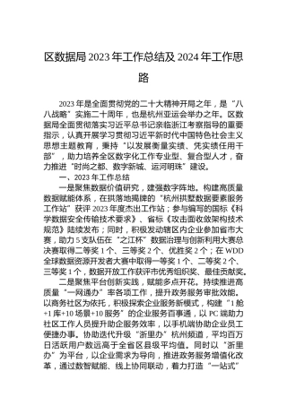 区数据局2023年工作总结及2024年工作思路
