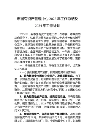 市国有资产管理中心2023年工作总结及2024年工作计划