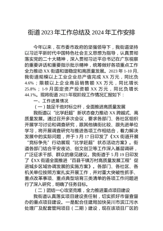 街道2023年工作总结及2024年工作安排