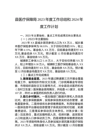县医疗保障局2023年度工作总结和2024年度工作计划